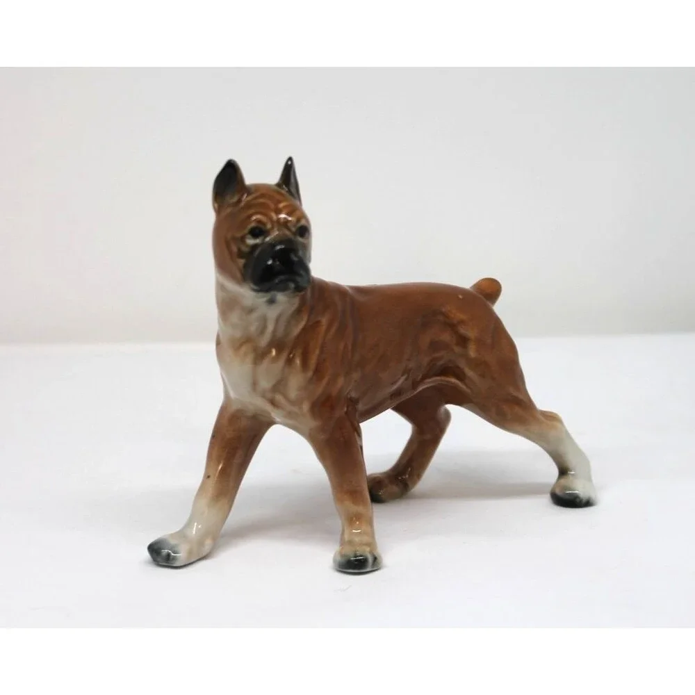 VINTAGE JAPAN PORCELAIN WALKING BOXER DOG FIGURINE 5.5